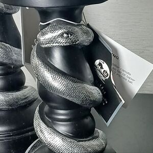 Set Of 2 Silver Serpent Snake Wrapped Candle Stick Holder Halloween Goth Decor